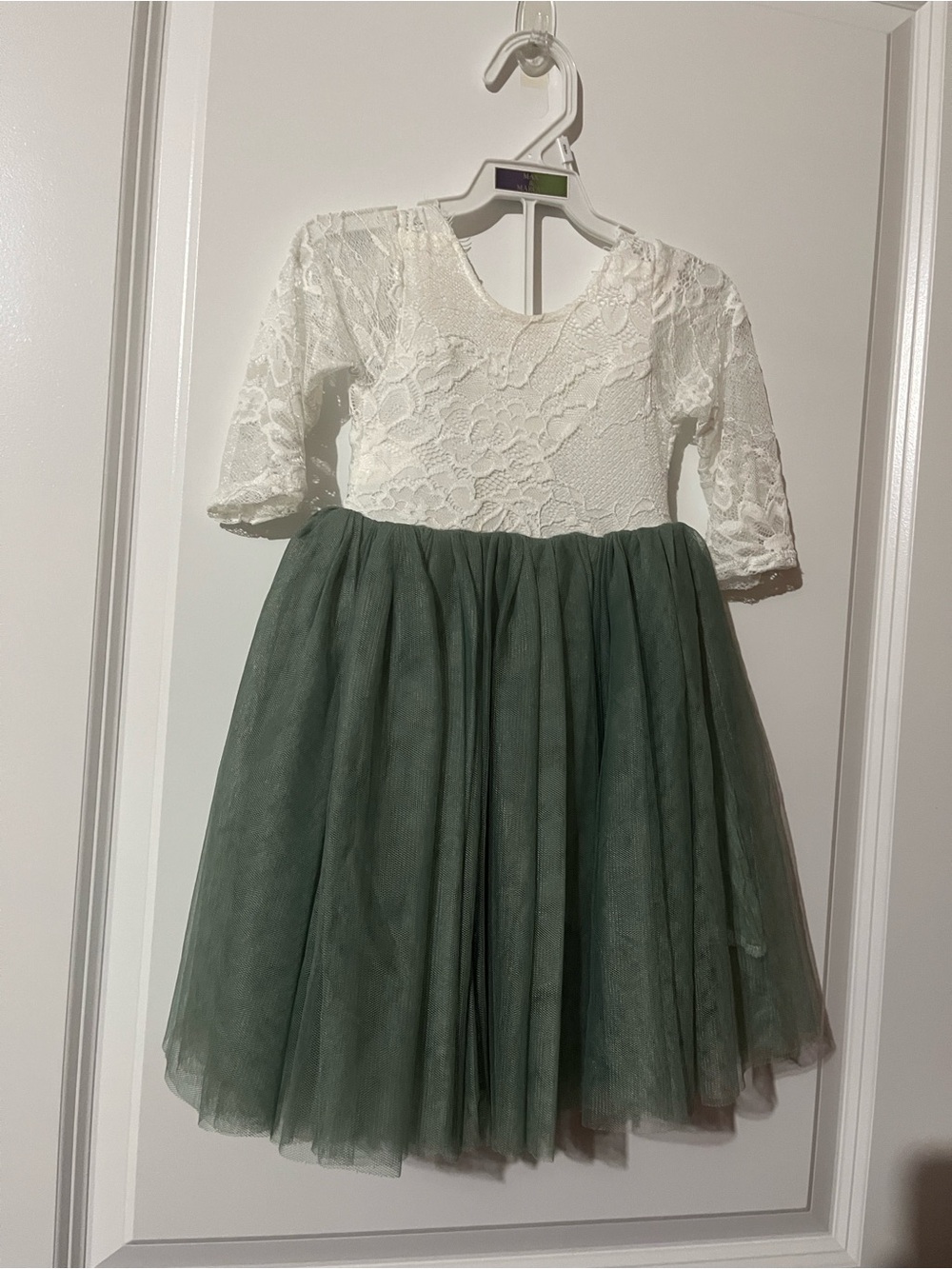 Girls' Lace Bodice Dress with Sage Green Tulle Skirt